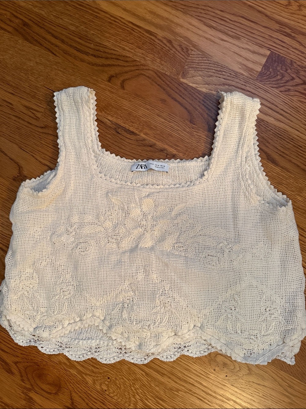 Zara Cream Crochet Floral Tank